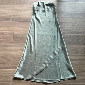 Aritzia Wilfred Satin Strapless Midi Dress Sage Green Bias Cut XS